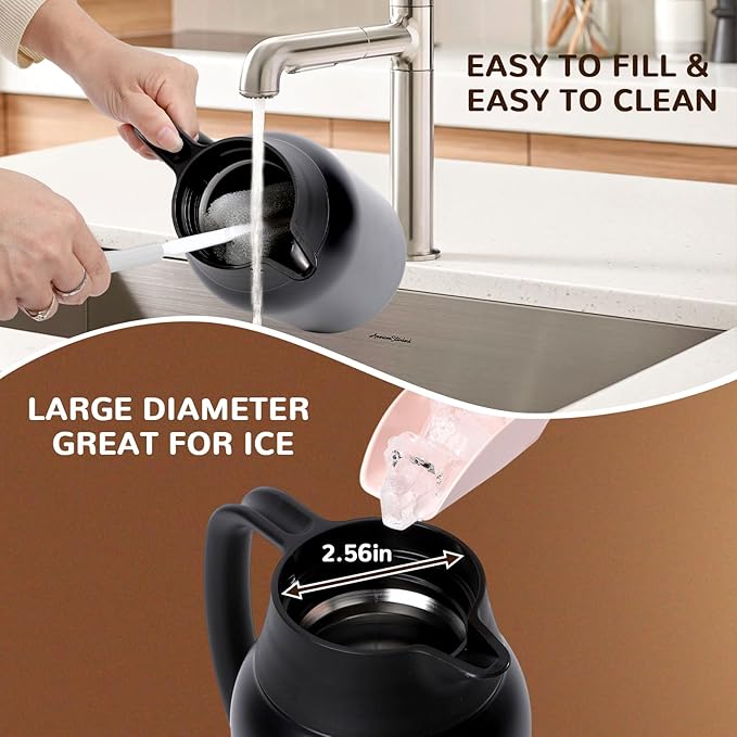 316Stainless Steel Coffee Carafe 84oz - 12 Hours Hot & 24 Hours Cold Large Capacity Coffee Server for Home/Office/Camping Black