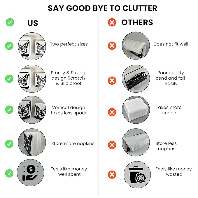 Butterfly Napkin Holder Set – 2 Pack Metal Stand for Everyday & Cocktail Napkins | Modern Black Decorative Coffee Filter Holder for Kitchen, Coffee Bar, Party, Dining Table & Gift