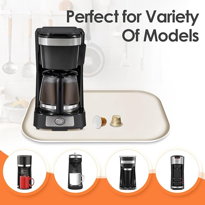 Silicone Coffee Maker Mat with Lip, 17.4'' x 10.6'' Heavy Duty Coffee Maker Mat for Countertops, Coffee Tray Fit Under Coffee Machine Appliance Automatic Machines Espresso Accessory, Cream White
