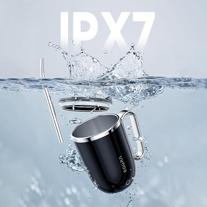 Self Stirring Mug - 4-Color Temp Display Magnetic Electric Auto Mixing Stainless Steel Cup with Straw & Lid For Office/Kitchen/Home/Coffee/Milk- 14.2oz/420ml(Black)