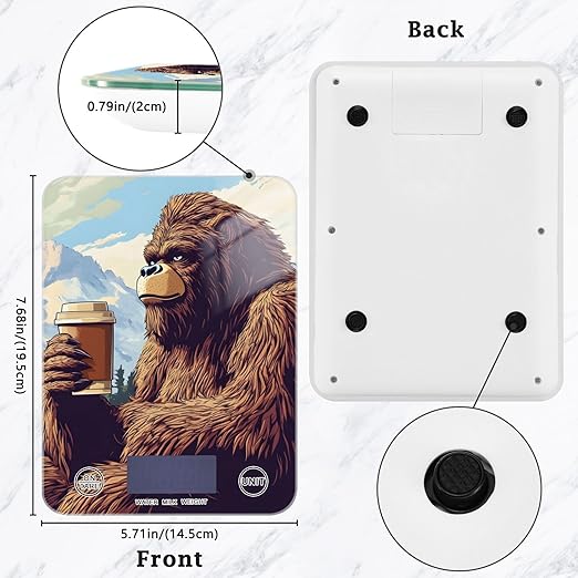 Coffee Sasquatch Funny Digital Food Scale – Fashion Design, 11lb/0.01oz, Tempered Glass, Kitchen Scales with LCD Display for Baking & Cooking, Batteries Not Included