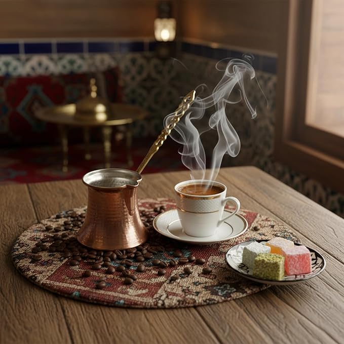 Handmade Hammered Copper Turkish Coffee Pot – 14.4 oz (425 ml) – Briki Greek Coffee Pot & Arabic Coffee Maker – Traditional Copper Cezve for 4–5 Cups – Stovetop Safe