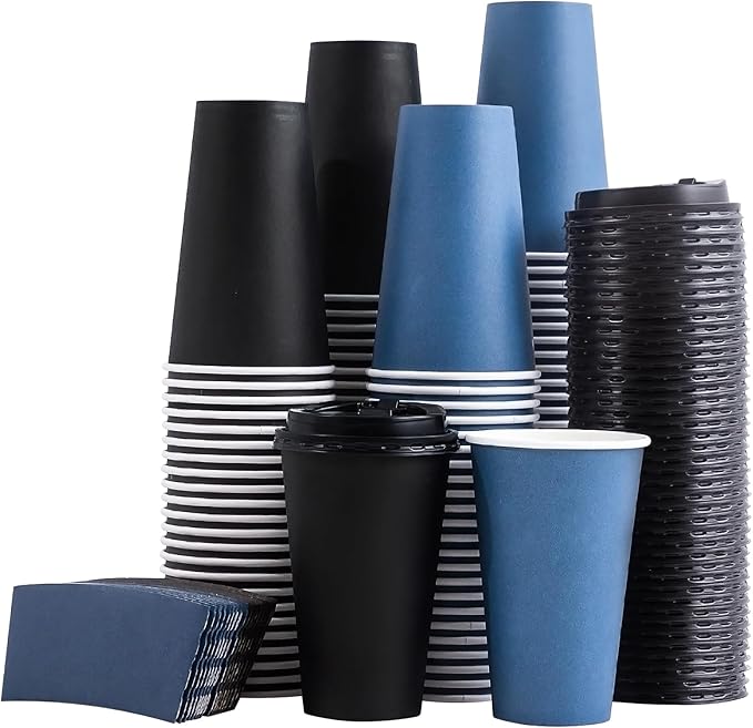 SIUQ 500 Pack 16 oz Disposable Coffee Cups with Lids and Sleeves, To Go Paper Cups, Hot & Cold Drinking Cups for Tea, Coffee, Water, Hot Chocolate, Paper Coffee Cups Ideal for Home,Cafes,Store