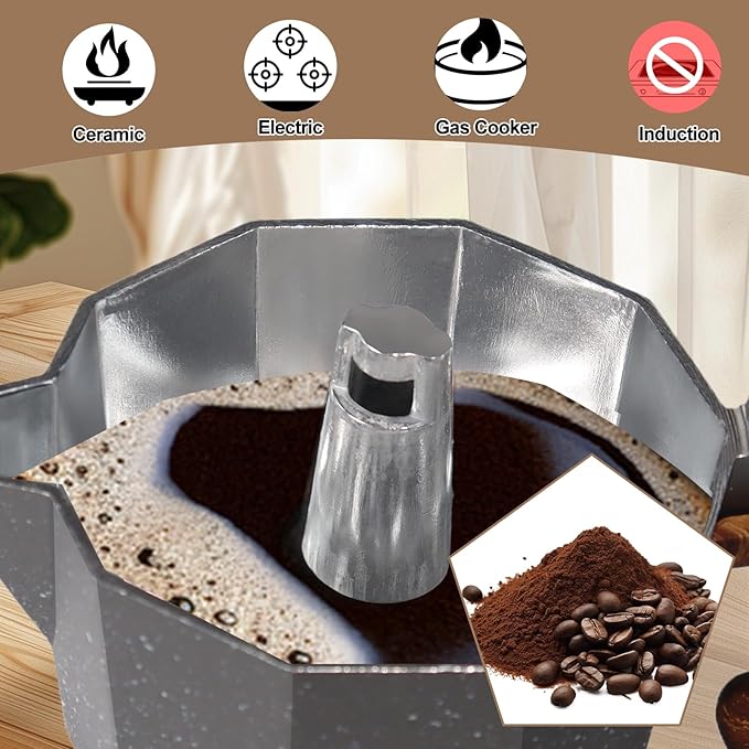 Aluminum 6 Cup 300ml Moka Pot Express Coffee Maker Stovetop Espresso Colorful Coffeemaker Italian Classic Style Brewing Greca Cafe Mocha Machine for Cafeteras Lover Camping Travel and Home Use 10oz