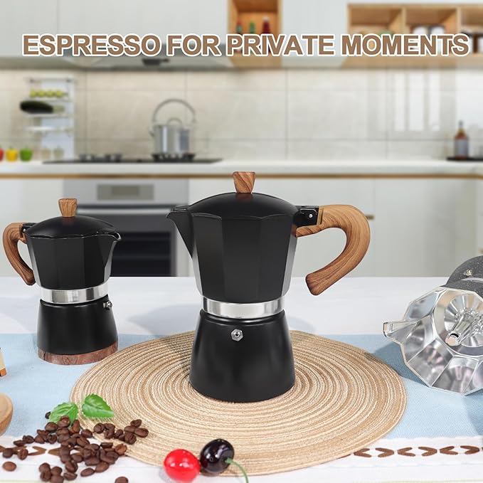 Aluminum 6 Cup 300ml Moka Pot Express Coffee Maker Stovetop Espresso Colorful Coffeemaker Italian Classic Style Brewing Greca Cafe Mocha Machine for Cafeteras Lover Camping Travel and Home Use 10oz