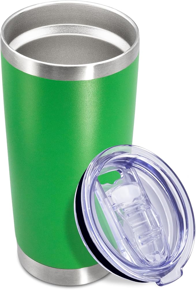 20 oz Tumbler Coffee Travel Tumblers Bulk with Lid Stainless Steel Double Wall Vacuum Insulated Mug Powder Coated Cups fit Car Cupholder for Hot and Cold - Green, 1Pack