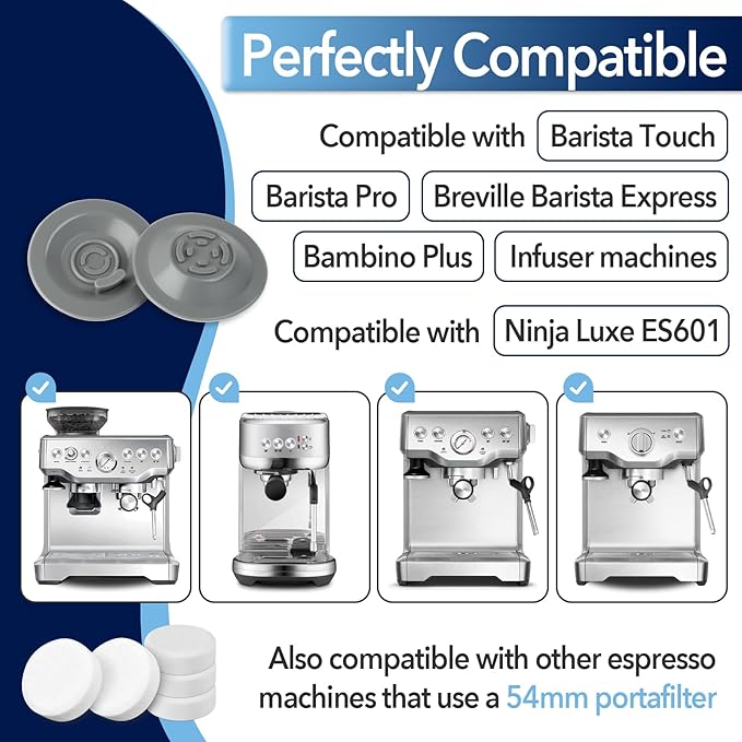 12 PCS Cleaning Tablets and 2 PCS Rubber Backflush Disc for Breville, 54mm Espresso Backflush Cleaning Discs for Breville Machines and Ninja Luxe Cafe, Clean Interior Parts and Portafilter
