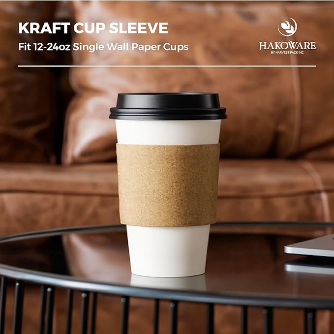 [850 COUNT]Harvest Pack Coffee Sleeves, Disposable Corrugated Brown Kraft Durable Paper Cup Sleeves, Fits 12/16/20/24 oz Cups, Recyclable Cup Sleeve Holder, Hand Protector for Coffee, Tea or Hot Drink