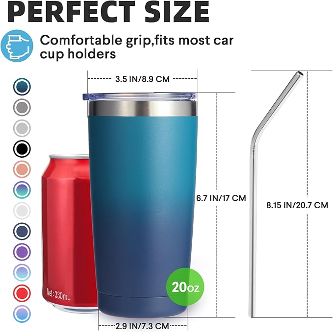 Volhoply 20oz Stainless Steel Tumbler with Lid and Straw,Double Wall Insulated Travel Iced Coffee Mug Fits Cup holder,Powder Coated Cups for Hot and Cold Drinks,Gifts for Women Men（Dark Night,1 Set）