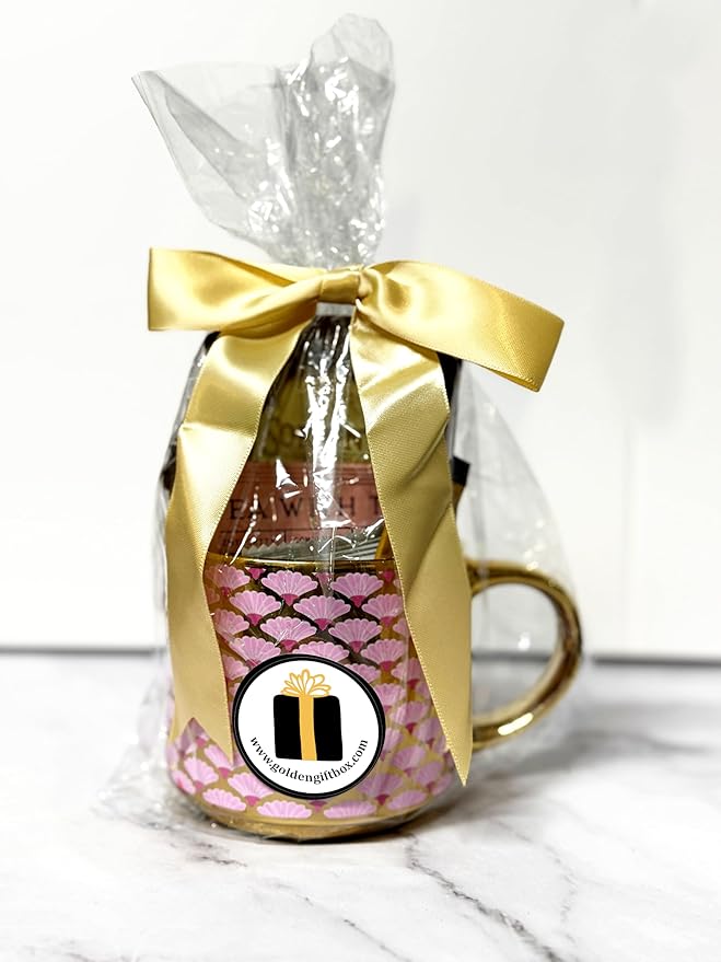 Coffee Tea Cocoa Indulgence Gift Set – Coffee, Tea, Cocoa & Stroopwafel in Turquoise Cup with Spoon – Comfort, Get Well, Birthday or Thinking of You Gift for Women (Hug In A Mug - Pink)