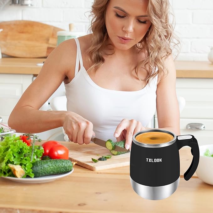 Self Stirring Mug, Rechargeable Automatic Magnetic Stirring Coffee Mug with Transparent Lid, Waterproof Stainless Steel Electric Mixing Cup, Can Stir Milk/Coffee/Cocoa Powder, Suitable for Office/Home
