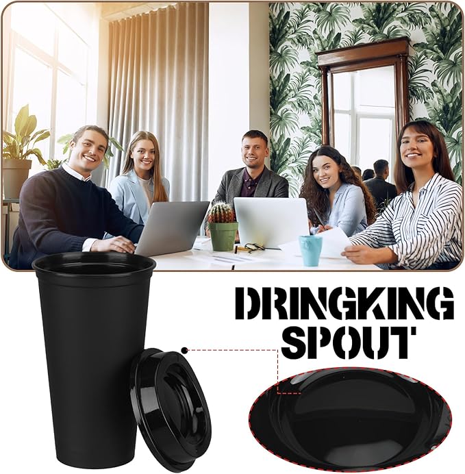 Domensi 15 Pack Reusable Coffee Cups with Lids 16 oz Disposable Travel Cups Bulk Plastic to Go Coffee Tumblers for DIY Hot Cold Drink Party Favors Coworker, Microwaveable (Black)