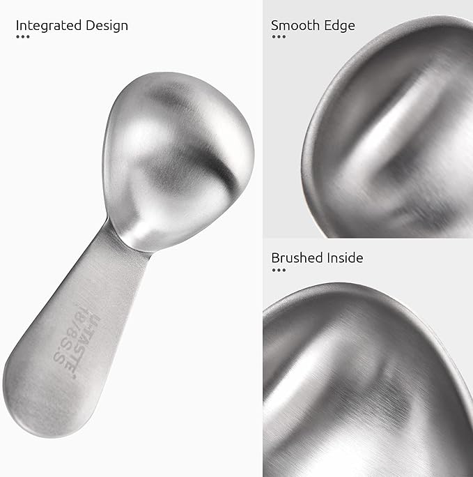 18/8 Stainless Steel Coffee Scoop: U-Taste 1 Tablespoon Metal Measuring Spoon Set of 2, Short Handled Measure Scooper for Ground Coffee, Bean, Espresso, Powder, for Canister (Silver, 1Tbsp/15ml)