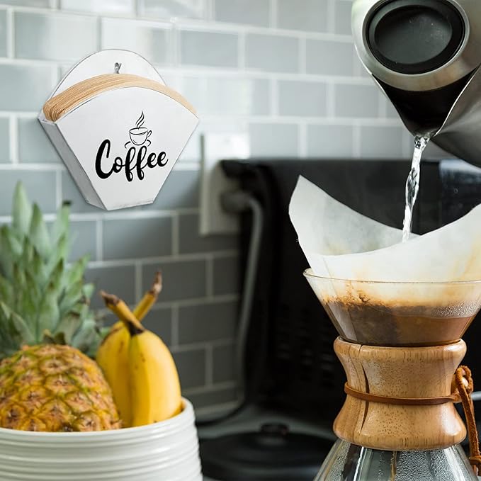 Cone Coffee Filter Holder Farmhouse Filter Storage Container Wall-mount Vintage Paper Holder Coffee Bar Accessories(White)