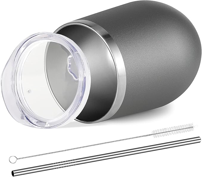 VEGOND Wine Tumblers Bulk 6 Pack, 12oz Stainless Steel Stemless Wine Glass with Lids and Straws, Double Wall Vacuum Insulated Tumbler Cup, Coffee Mug for Cold Hot Drinks