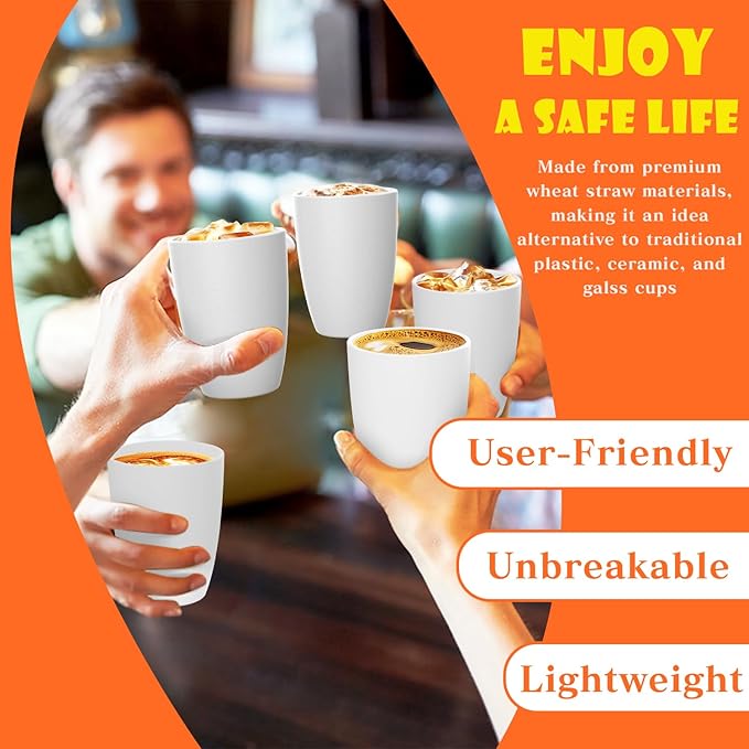 Homienly Wheat Straw Drinking Glasses, 12 OZ Alternative to Plastic Cups Set of 6, Reusable Drinking Cups for Kitchen, Outdoor, Unbreakable Lightweight Water Tumblers, Dishwasher Safe Cup Set(White)