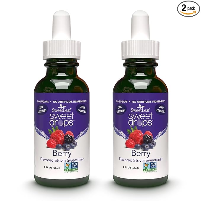 SweetLeaf Stevia Sweet Drops Berry - Liquid Stevia Drops Sweetener, Zero Calorie, Non-GMO Flavored Stevia Liquid Sugar Substitute for Sugar-Free Sodas, Mixed Drinks, Iced Tea, 2 Fl Oz (Pack of 2)