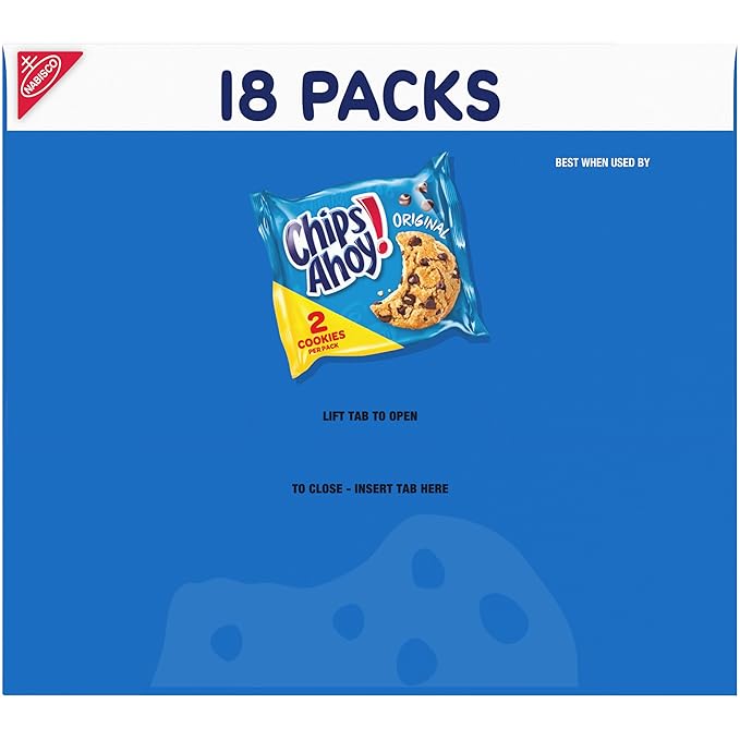 CHIPS AHOY! Original Chocolate Chip Cookies, 18 Snack Packs (2 cookies per pack)