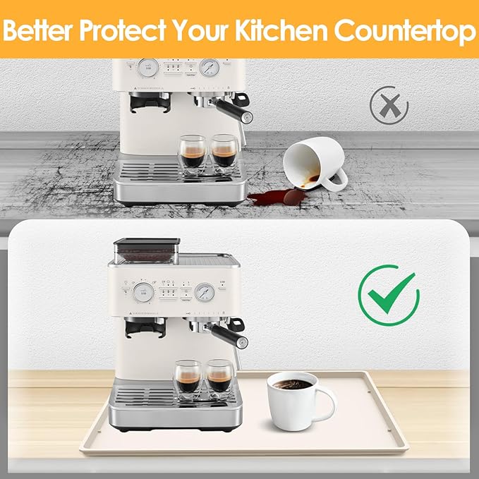 Silicone Coffee Maker Mat with Lip, 19.7'' x 15'' Heavy Duty Coffee Maker Mat for Countertops, Coffee Tray Fit Under Coffee Machine Appliance Automatic Machines Espresso Accessory, Cream White