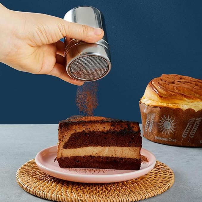 Powder Sugar Shaker Duster with Lid, Fine Mesh Shaker Powder Cans for baking soda Cocoa Cornstarch Coffee Flour ect(1 Pack)