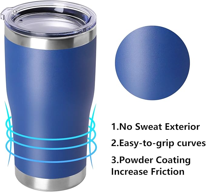 DOMICARE 20oz Tumbler with Lid Stainless Steel Tumblers Bulk, Double Wall Vacuum Insulated Coffee Travel Mug Powder Coated Tumbler, 4 Count (Pack of 1) Dark Blue