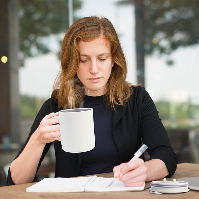 12oz Insulated Camping Coffee Mug with Lid & Handle, Double Wall Stainless Steel Vacuum Travel Coffee Cup, Reusable Tumbler for Home Office Camping - White