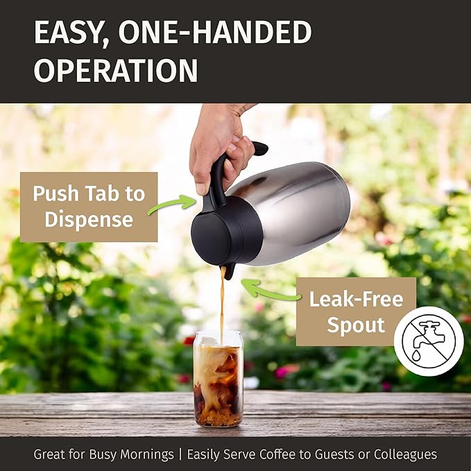 Cresimo Thermal Coffee Carafe 68oz / 2L - 12 Hours Hot Beverage Dispenser, Insulated Stainless Steel Carafe for Liquids, Coffee Carafes For Keeping Hot Water Dispenser for Parties - Large Tea Flask
