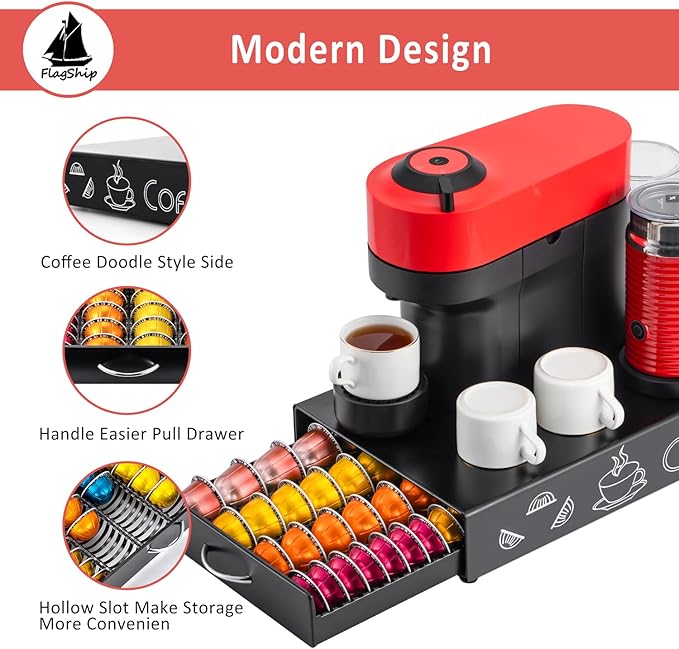 FlagShip for Vertuo Pod Holder Coffee Pod Storage for Nespresso Pod Organizer Black Metal Fits All Size Vertuo Pods
