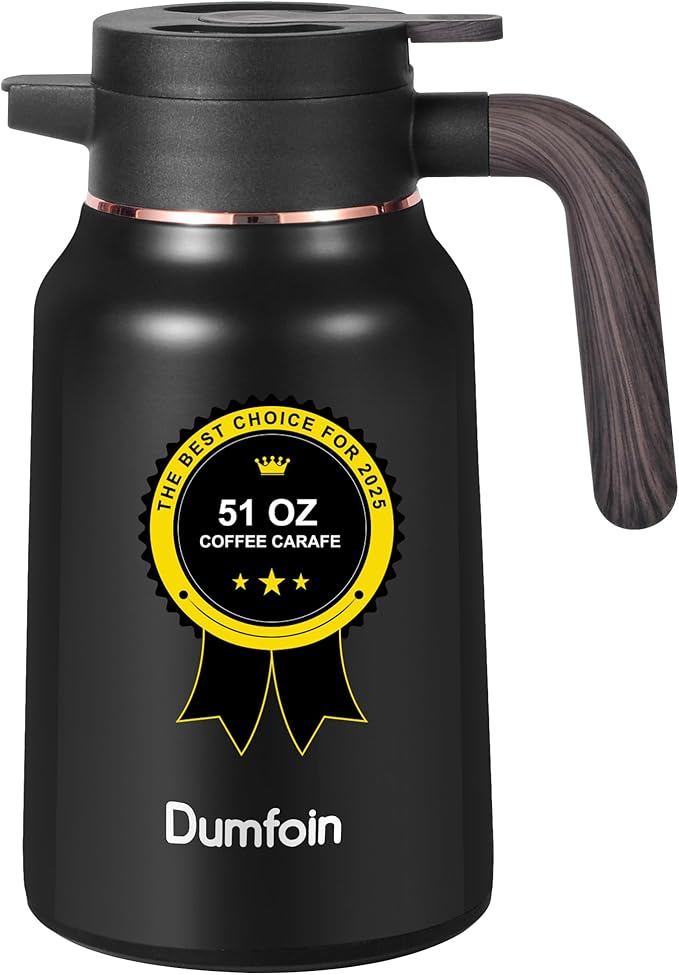 Carafes for Hot Liquids 51oz - 12 Hour Stainless Steel Thermal Coffee Carafe-Insulated Coffee Carafes For Keeping Hot/Cold Coffee, Tea, Water, 1.5 Liter Beverage Dispenser(Black)