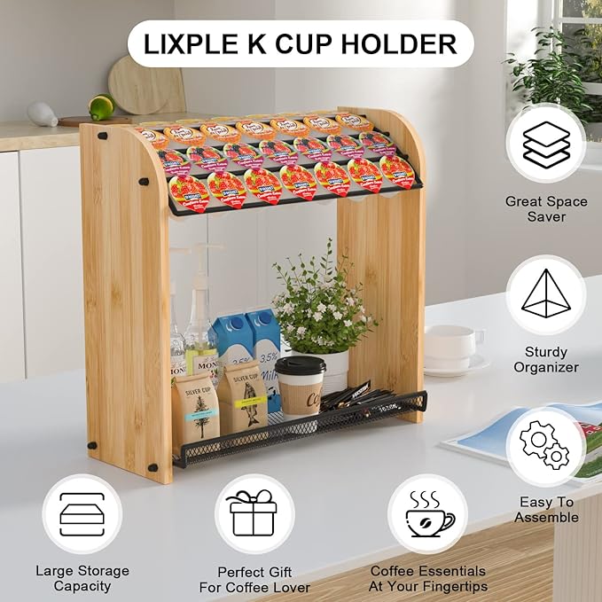 K Cup Holder Coffee Pod Organizer for Coffee Bar Accessories, K Cup Holders for Counter, Large Capacity K Cups Holder, Easy Assembly Coffee Station Organizer for Countertop (28 Coffee Pods At Least)