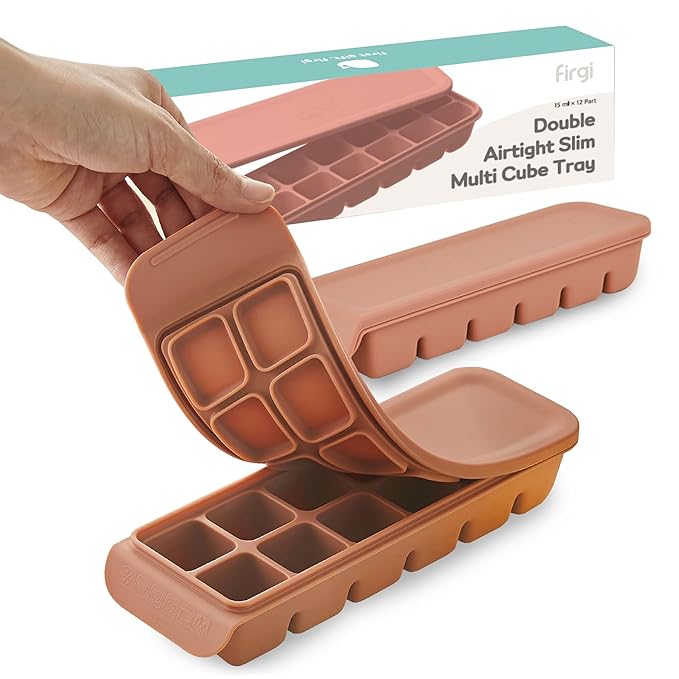 Silicone Ice Cube Freezer Tray with Lid, 100% Food-Grade Platinum Silicone,Leak Resistance & Dishwasher Safe for Baby Food Prep,Breast Milk,Purees - Korean Made (Indie Pink 0.7 oz/12 Sections)