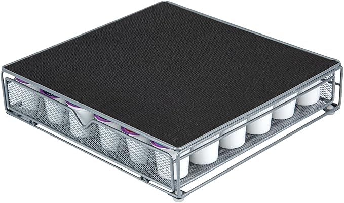 Restaurantware Restpresso 13 x 12.2 x 3 Inch Coffee Capsule Drawer 1 Heavy-Duty Pod Drawer - Holds 36 K-Cups Grip Top Iron Espresso Pod Organizer Mesh Tray Pods Not Included