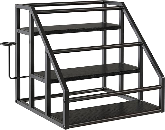 Coffee Syrup Rack Organizer, 3 Tier Countertop Storage Shelves, Kitchen Storage, 12 Syrup Bottle Stand Holder for Wine, Liquor, Kitchen Coffee Station Organizer Rack, 13.8"x13.4"x13.0",Black