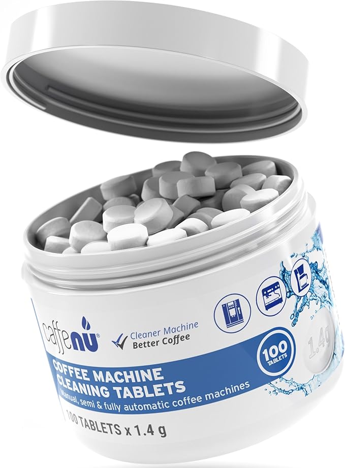 Caffenu Espresso Machine Cleaning Tablets 100 Count used every 100 cups. Automatic, Superautomatic & Bean to Cup. Use with Descaling