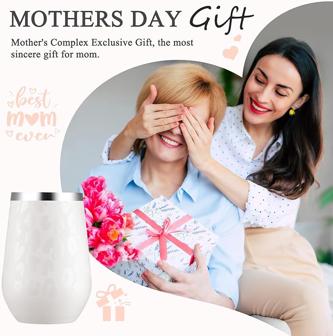 MEWAY 12oz Insulated Wine Tumbler Bulk, Double Wall Vacuum Stainless Steel Travel Tumbler with Straw,8 pack of wine tumbler glasses(Almond Leopard,Set of 8)