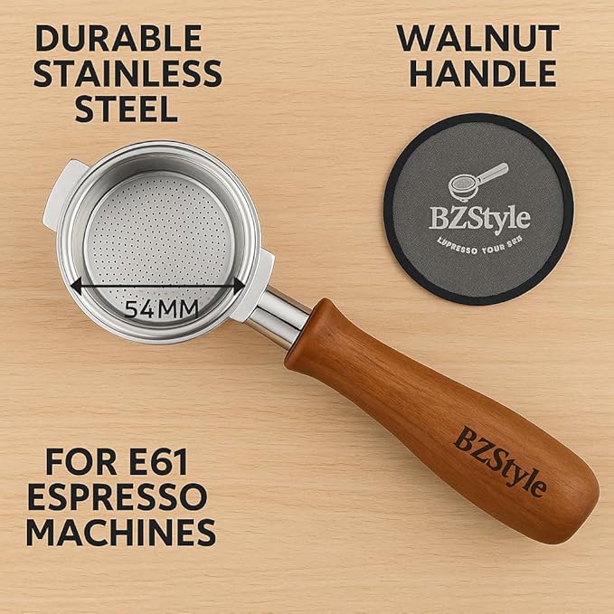 Premium 54mm Bottomless Portafilter Compatible with Breville Barista Series – Triple Filter Basket – Natural Wooden Handle – Espresso Extraction Enhancer for Professional Crema & Flow