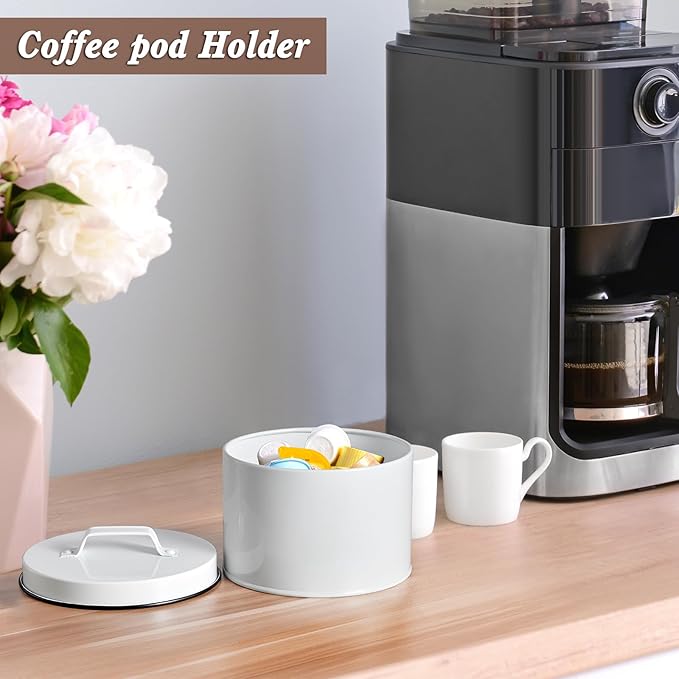 DRASTAR Coffee Filter Holder, Filter Storage with Lid for Counter, Storage Basket Container for Coffee Bar Accessories Decor, White