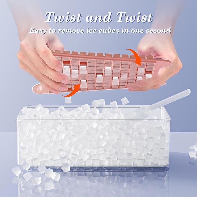 Mini Ice Cube Tray for Freezer: GGUW Nugget Ice Cube Tray with Bin - Crushed Ice Tray Making 4×108 PCS Icecube - Easy Release Iced Maker Trays