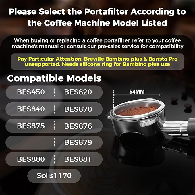 IKAPE 54mm Bottomless Naked Portafilter, Suitable for 54mm Breville Barista Series BES870/880 Machine & Solis Barista Machines (Included 18g Capacity Filter Basket)
