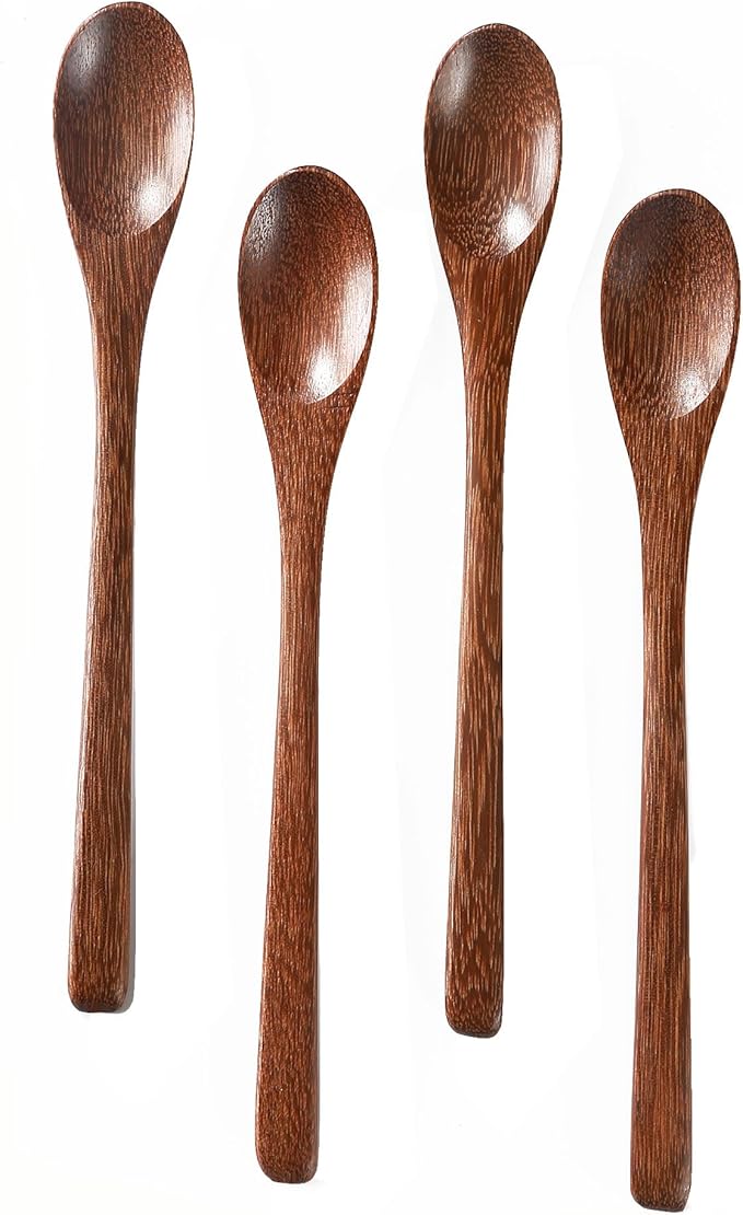 4PCS 7.8inch Wooden Spoons for Honey and Coffee，Small Wooden Spoons with Long Handle for Stirring – Padauk Wood Honey Spoon & Coffee Spoons for Jars, Tea and Spice