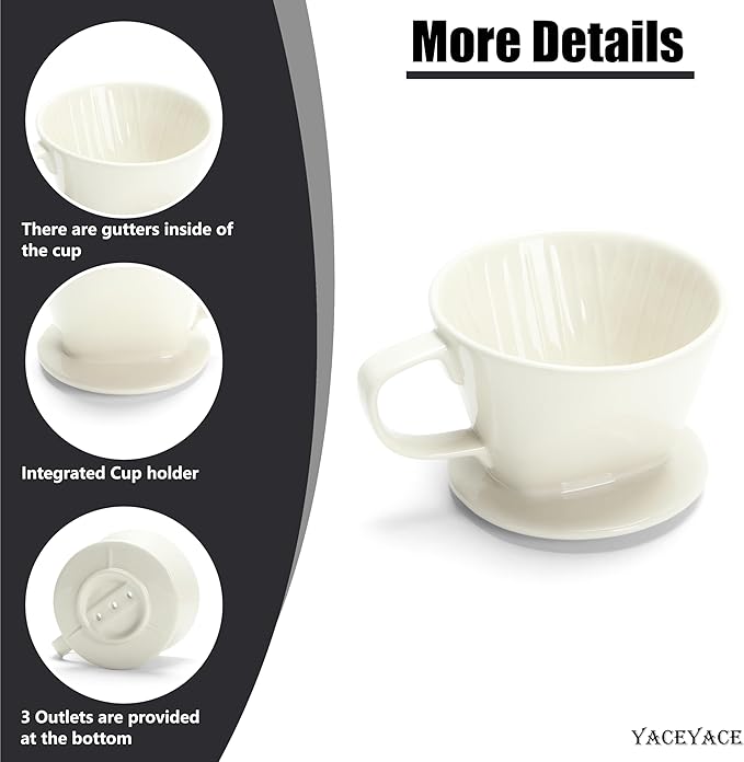 Ceramic Pour Over Coffee Dripper, Small Ceramic Pour Over, Off White, 3 Holes, Single, Small Coffee Dripper