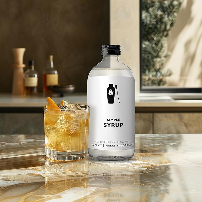 Shaker & Spoon Simple Syrup, 16oz Simple Syrup for Cocktails and Drinks, Simple Sugar, Craft Cocktail Syrups for Mocktails, Non Alcoholic Drinks, Cocktail Mixers, Tea, Coffee Syrups