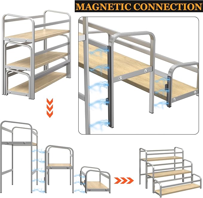 Coffee Syrup Organizer 3-Tier, 12 Bottles Capacity Syrup Rack for Coffee Bar Station, Wine Rack for Countertop, Tiered Spice Racks for Cabinet, Bottle Display Shelf Magnetic one-Step Installation