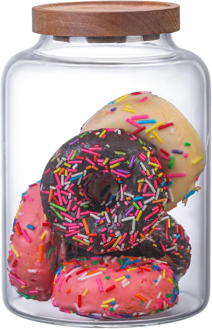 Glass Storage Jar with Lids Thicken Glass Coffee Canister Borosilicate Glass Food Containers for Spice Ground Nut Pasta Sugar Candy Tea (2000ml/67 oz-1 PACK（No spoons）)