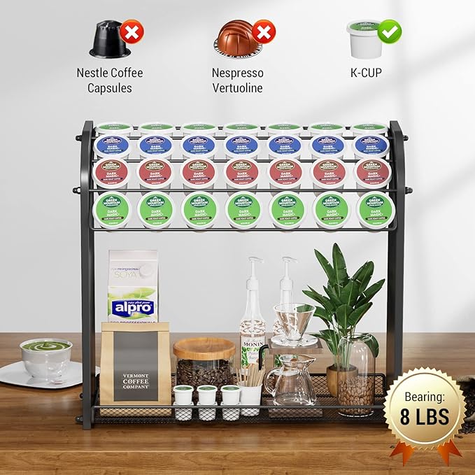 K Cup Pod Holder for Countertop – Pod Organizer & Coffee Bar Accessory for Home or Office, Easy to Assemble (Black)