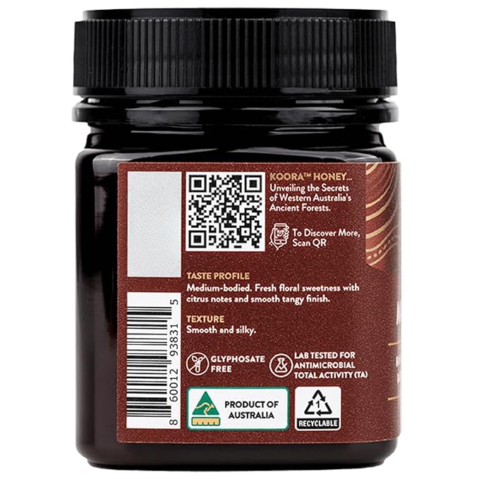 KOORA Marri Honey TA 25+ (MGO 1197+ Manuka Honey Rating Equiv.) Low GI, Raw Medicinal Honey for Daily Health & Immune Support, from the Ancient Wild Forests of Western Australia, 8.8 oz