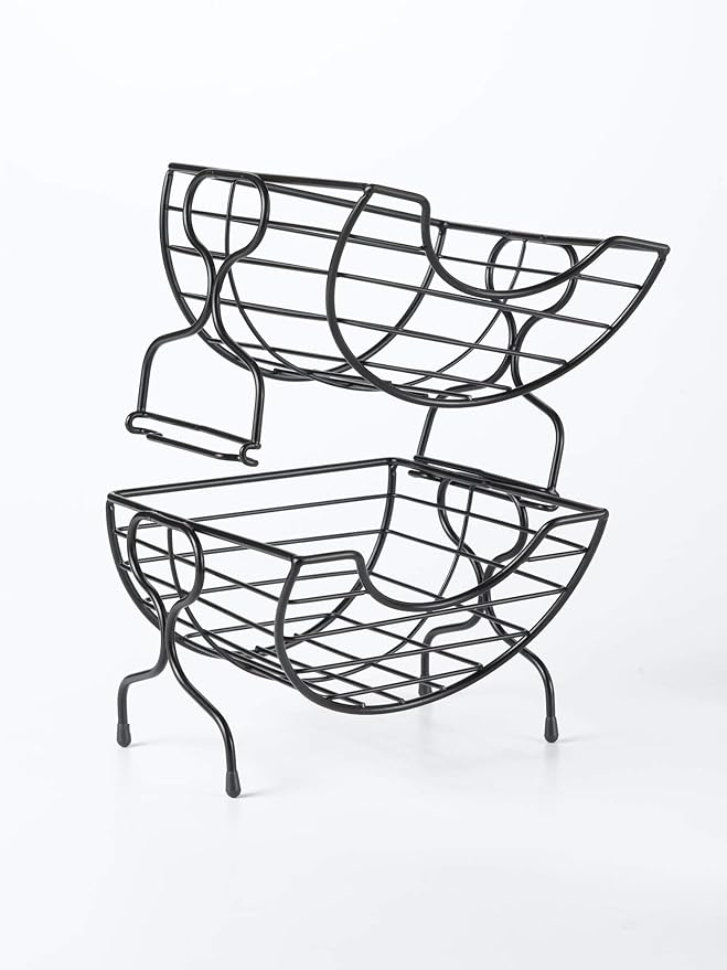 Nifty Single-Serve Wire Coffee Basket – Stacked Two-Tier Coffee Pod Storage Holder, Compatible with K-Cups, Home or Office Kitchen Counter Organizer, Modern Black Design