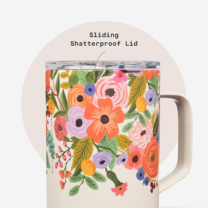 Corkcicle x Rifle Paper Co. Triple Insulated Coffee Mug with Lid & Handle - Keeps Beverages Hot for 3+ Hours - Gift for Mom - Great for Mother's Day or Christmas - 16 oz - Garden Party