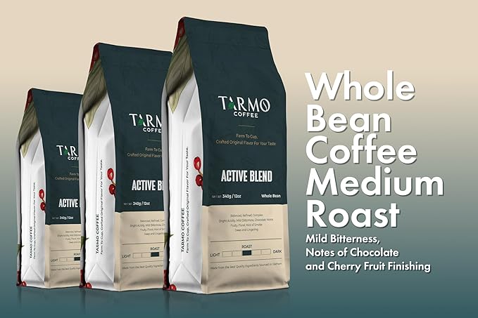 TARMO - ACTIVE BLEND | Low Acid ARABICA & ROBUSTA BLEND Whole Bean Coffee | Specialty Vietnamese Coffee | Single Origin Medium Roast | Premium Espresso Beans, 12 Oz Bag