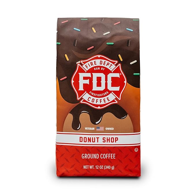 Fire Department Coffee - Gives Back to Firefighters - Sweet & Smooth Donut Shop Ground Coffee - Medium Roast - Roasted in the USA - Veteran Owned - 12 oz